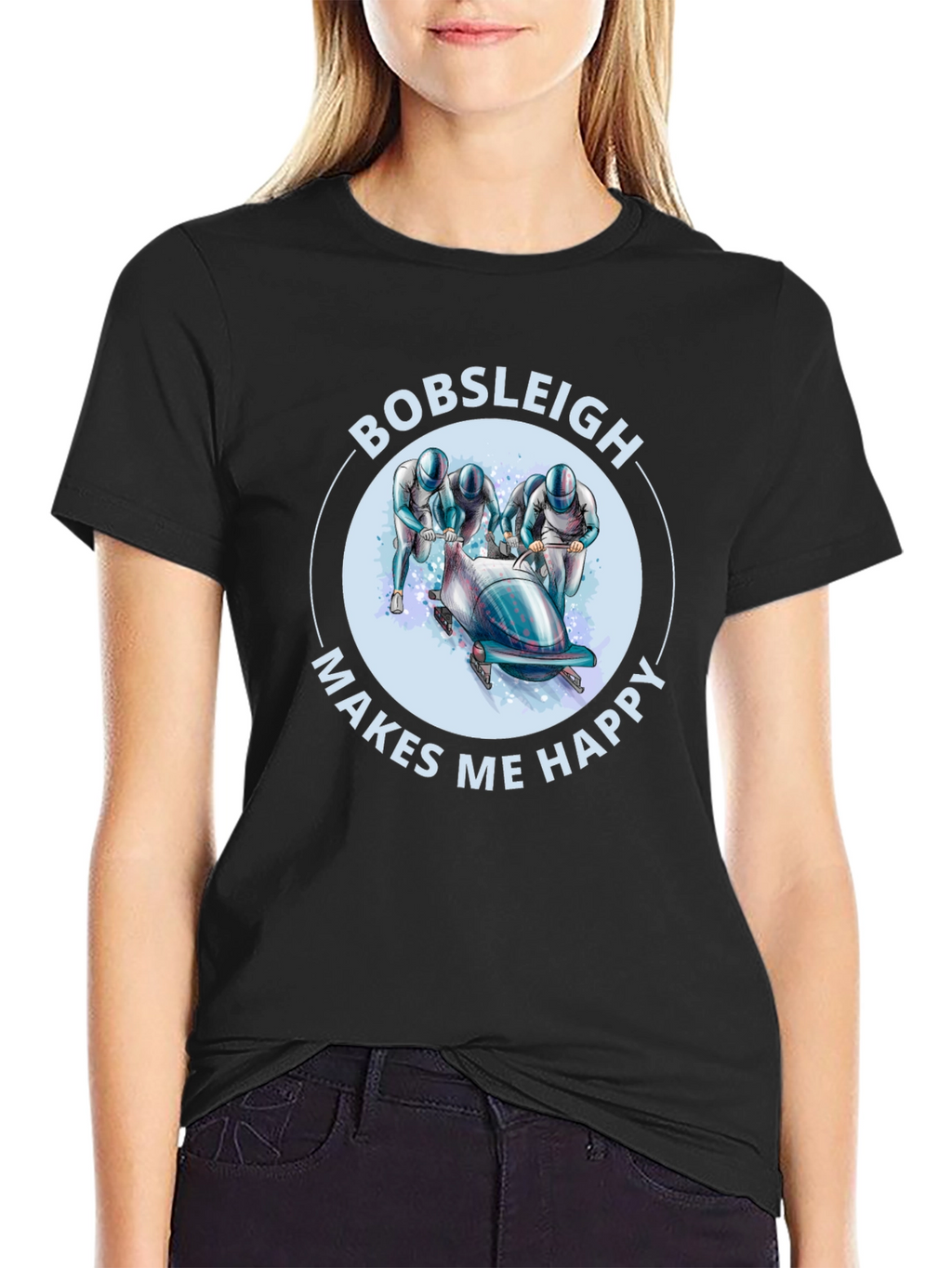 Bobsleigh Makes Me Happy Black T-Shirt