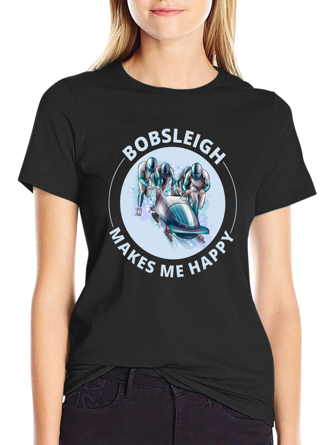 Bobsleigh Makes Me Happy Black T-Shirt