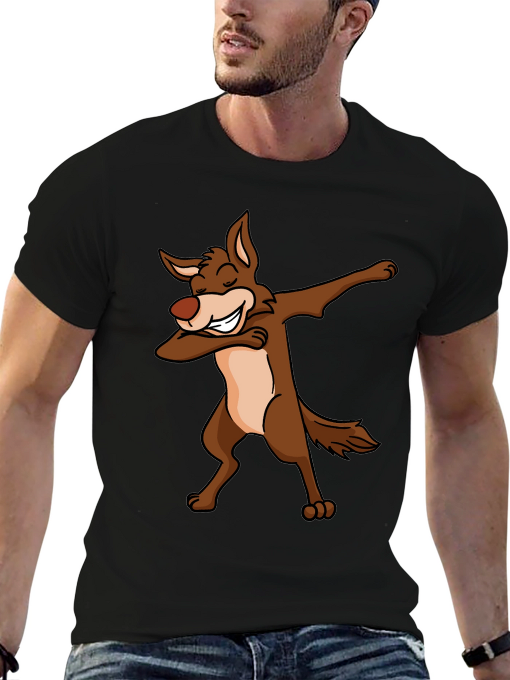Dabbing Coyote Graphic T-Shirt - Black