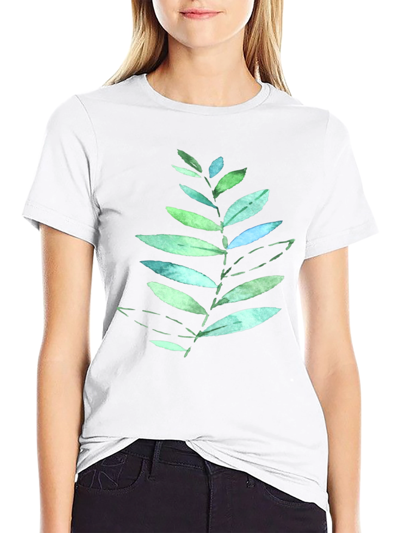 Leaf Print Black T-Shirt - Nature Inspired Design