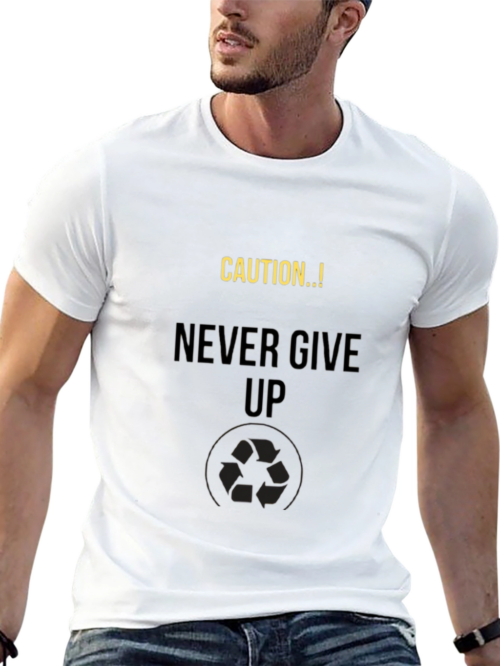 Caution Never Give Up Black T-Shirt