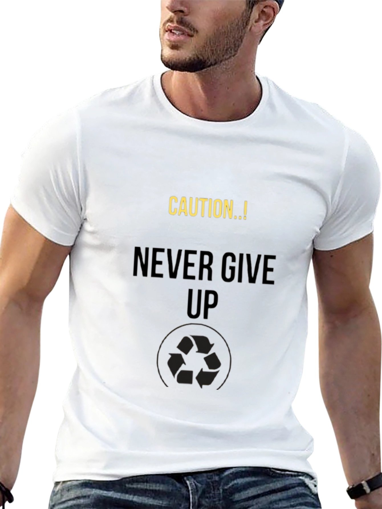 Caution Never Give Up Black T-Shirt