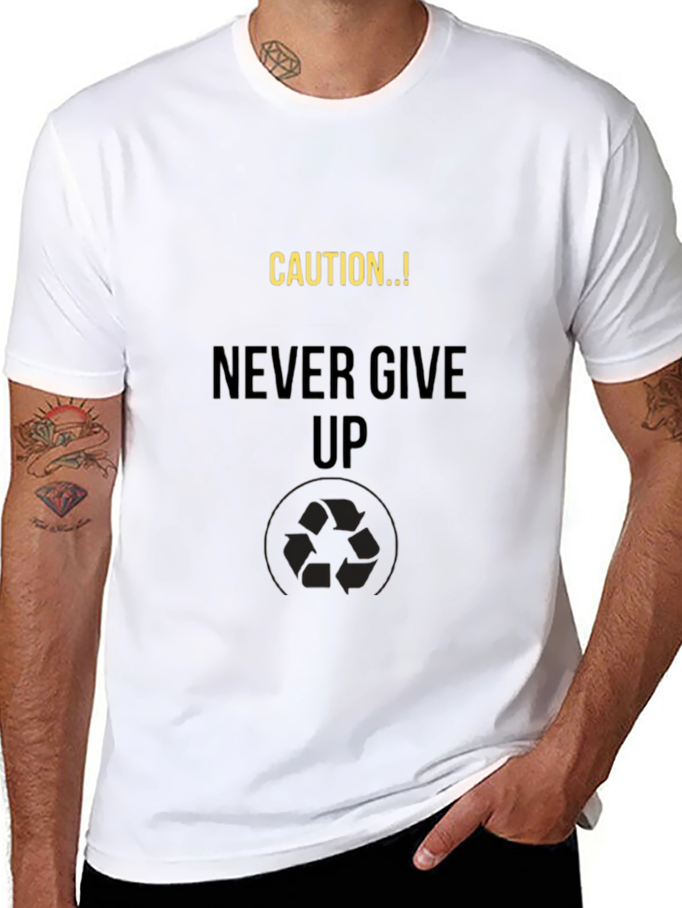 Caution Never Give Up Black T-Shirt
