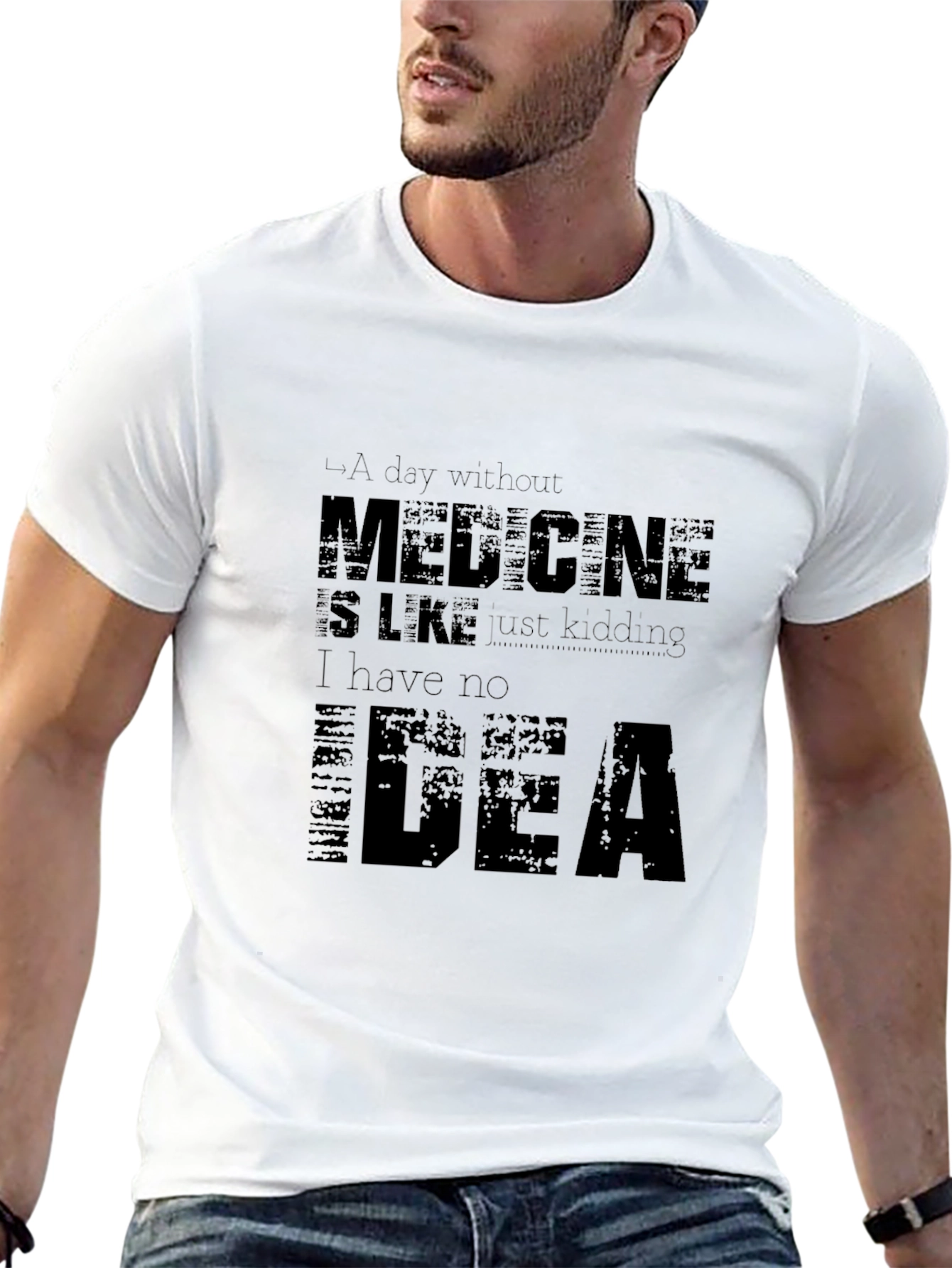 Humorous Medicine Graphic Print Black T-Shirt