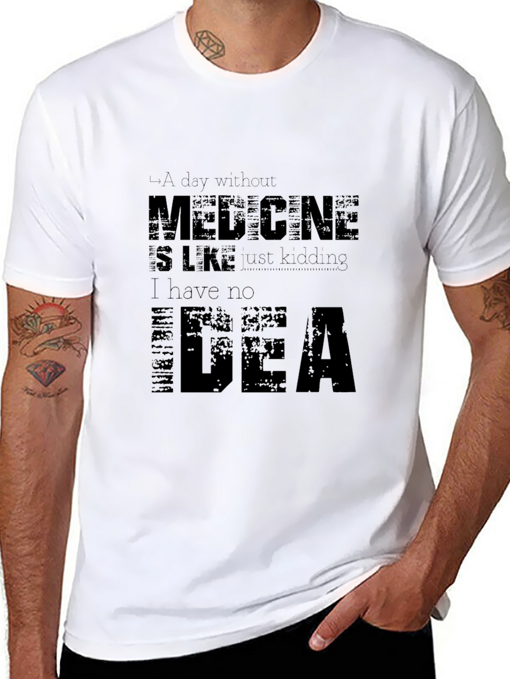 Humorous Medicine Graphic Print Black T-Shirt