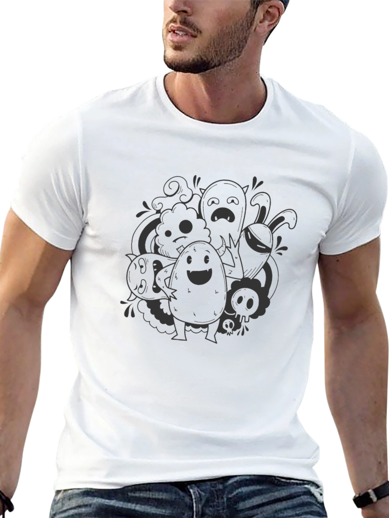 Whimsical Doodle Graphic Black T-Shirt