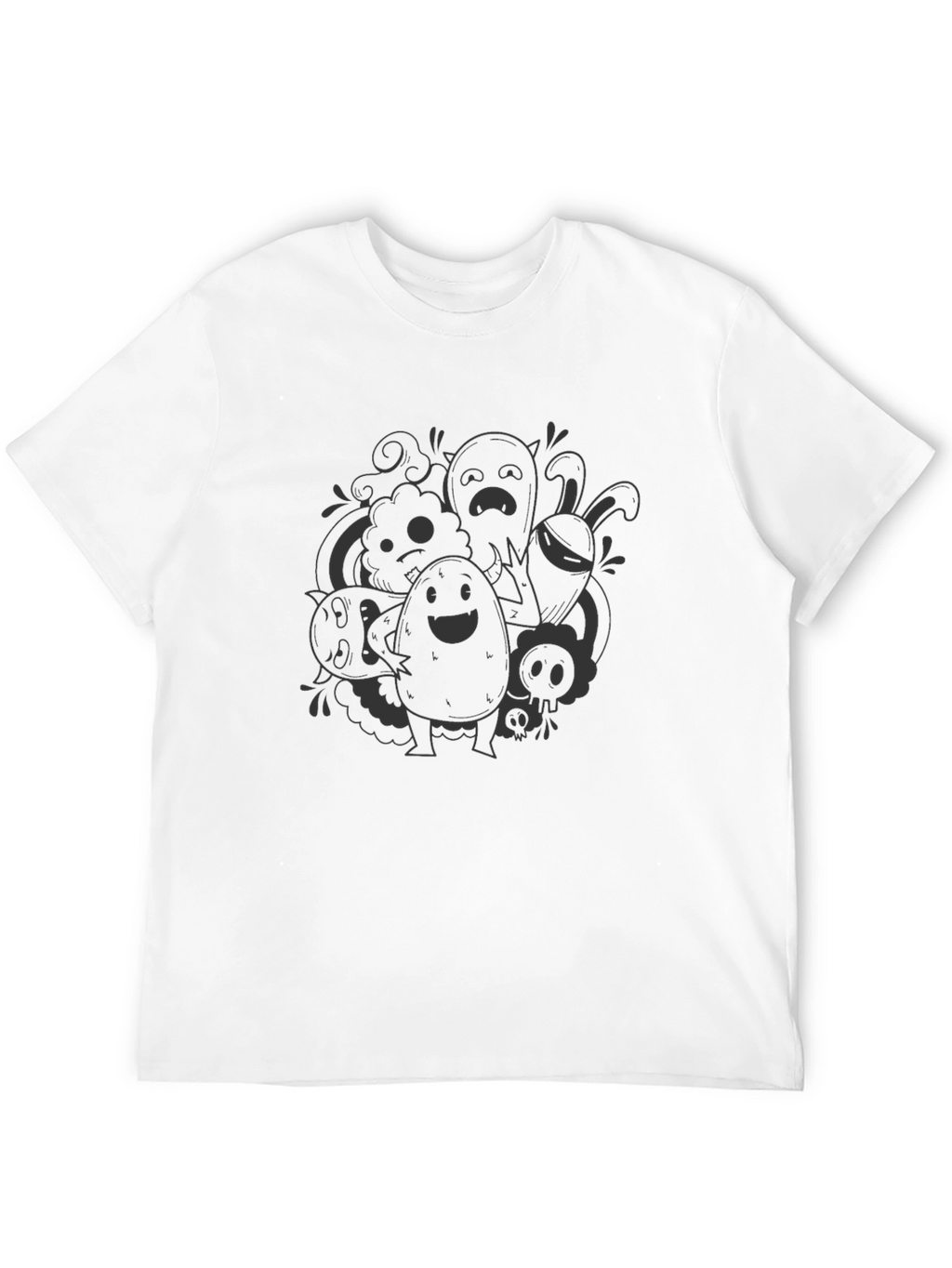 Whimsical Doodle Graphic Black T-Shirt