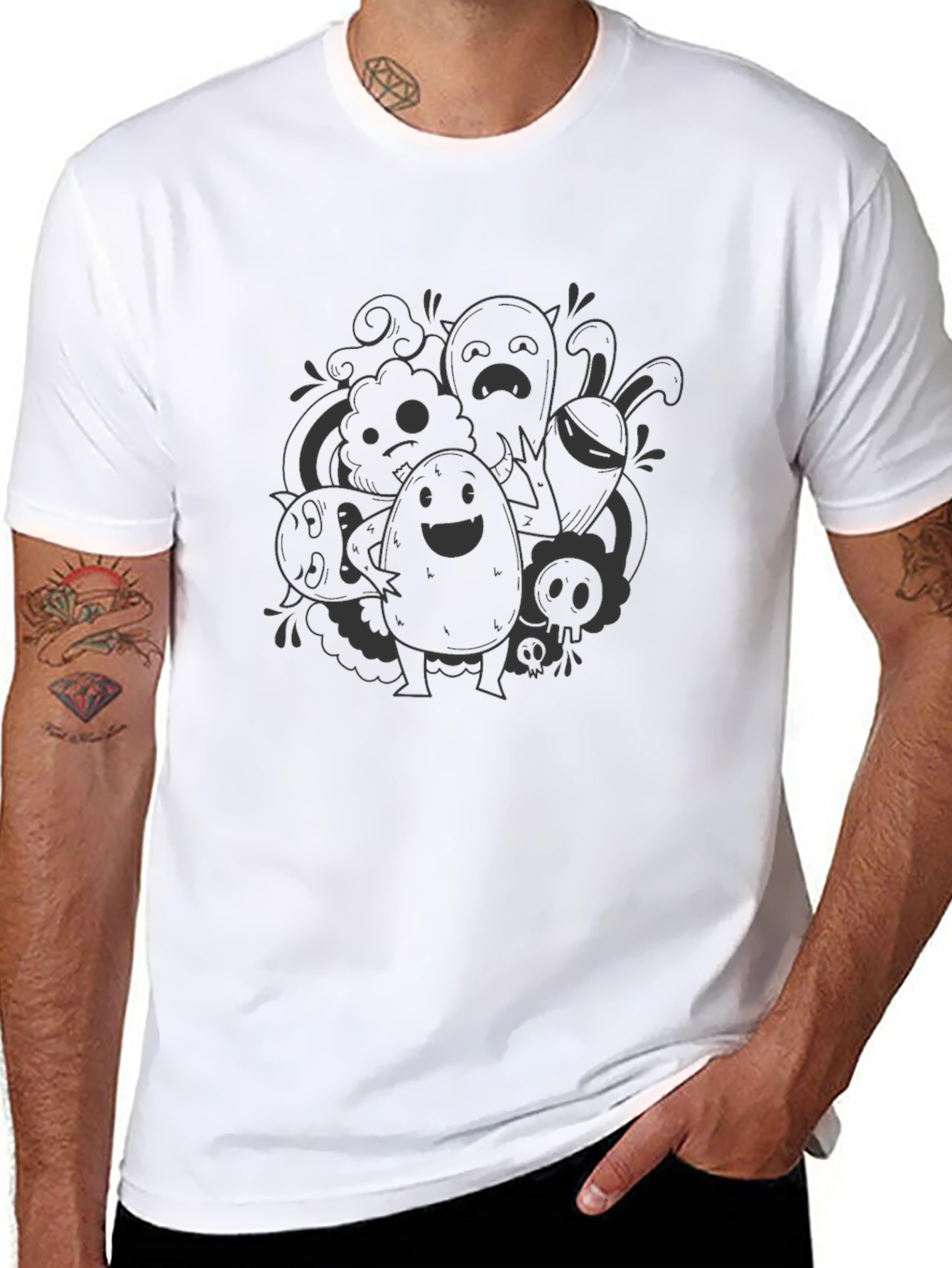 Whimsical Doodle Graphic Black T-Shirt