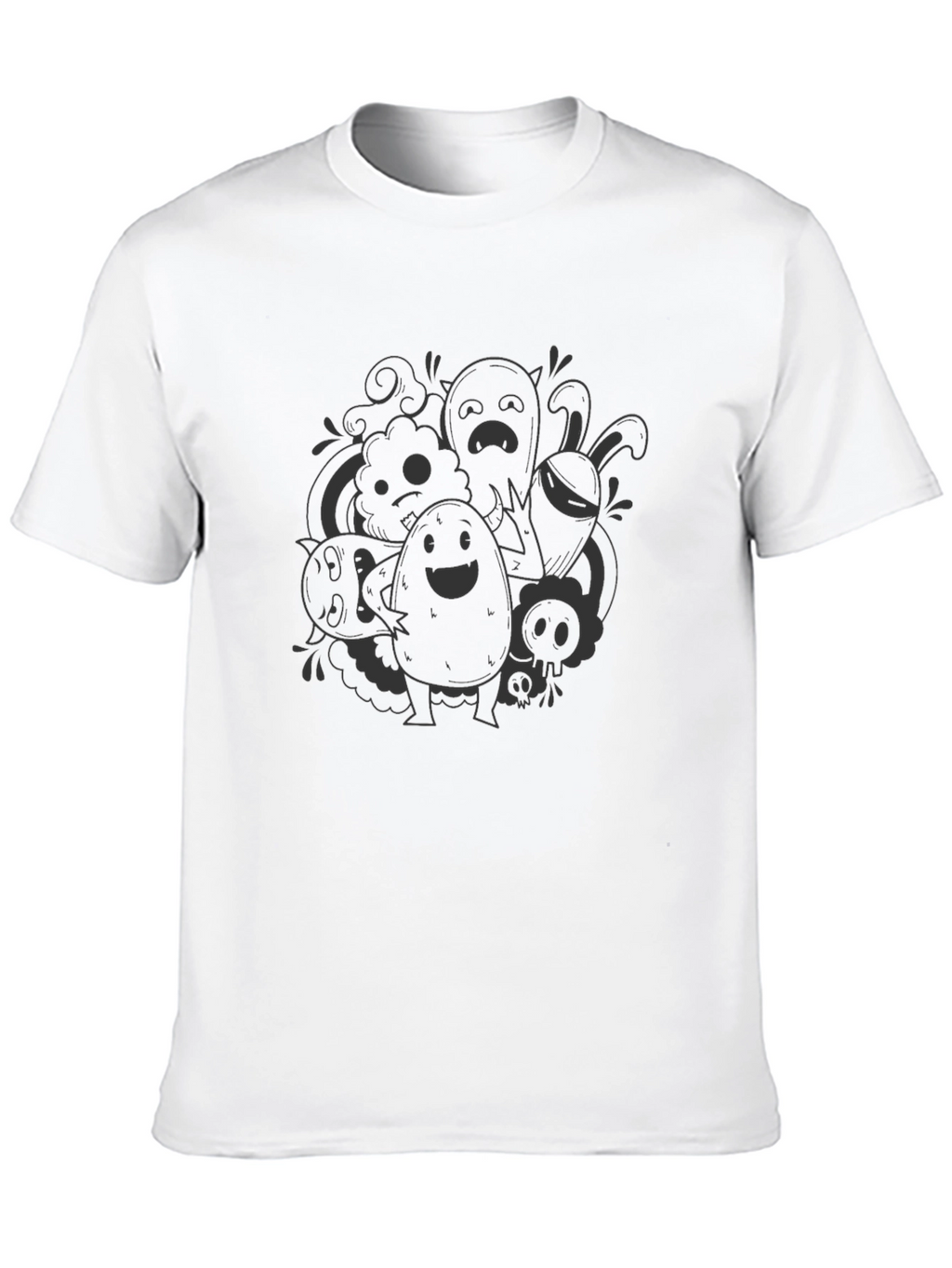 Whimsical Doodle Graphic Black T-Shirt