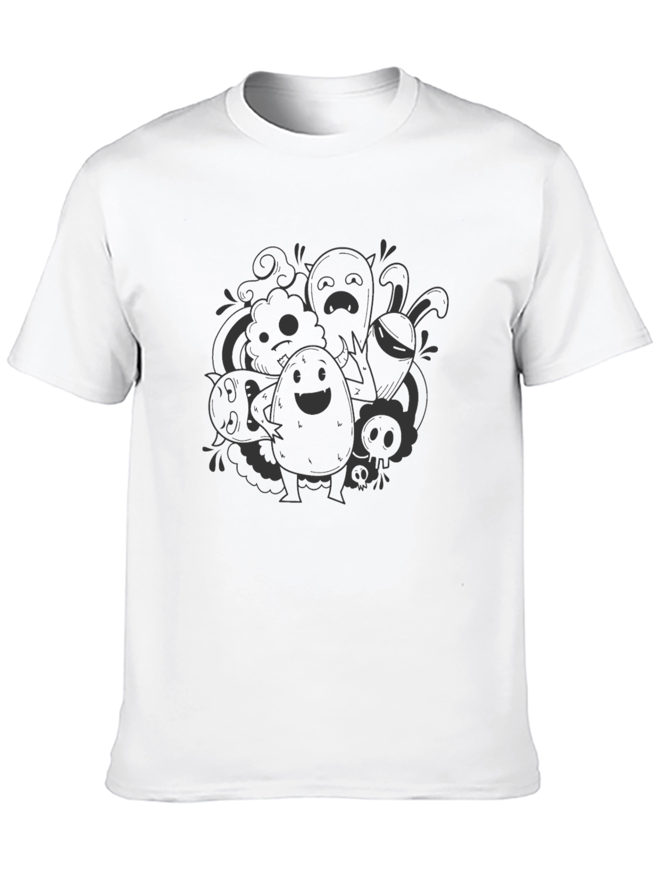 Whimsical Doodle Graphic Black T-Shirt
