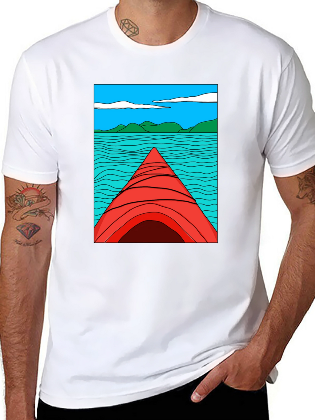 Kayak Lake View Graphic T-Shirt