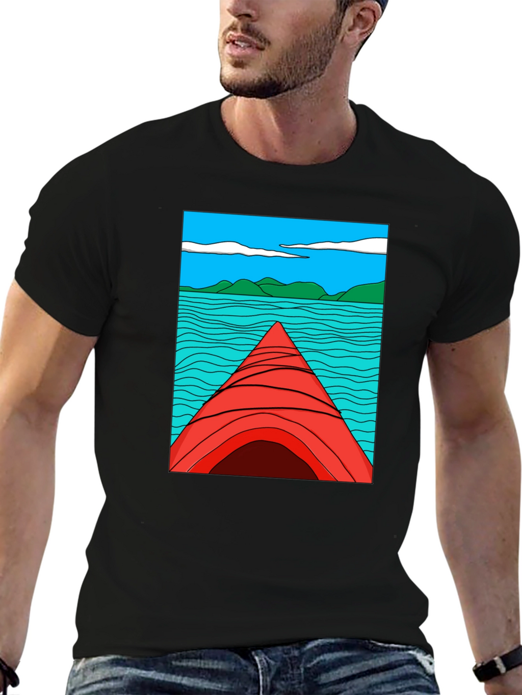 Kayak Lake View Graphic T-Shirt