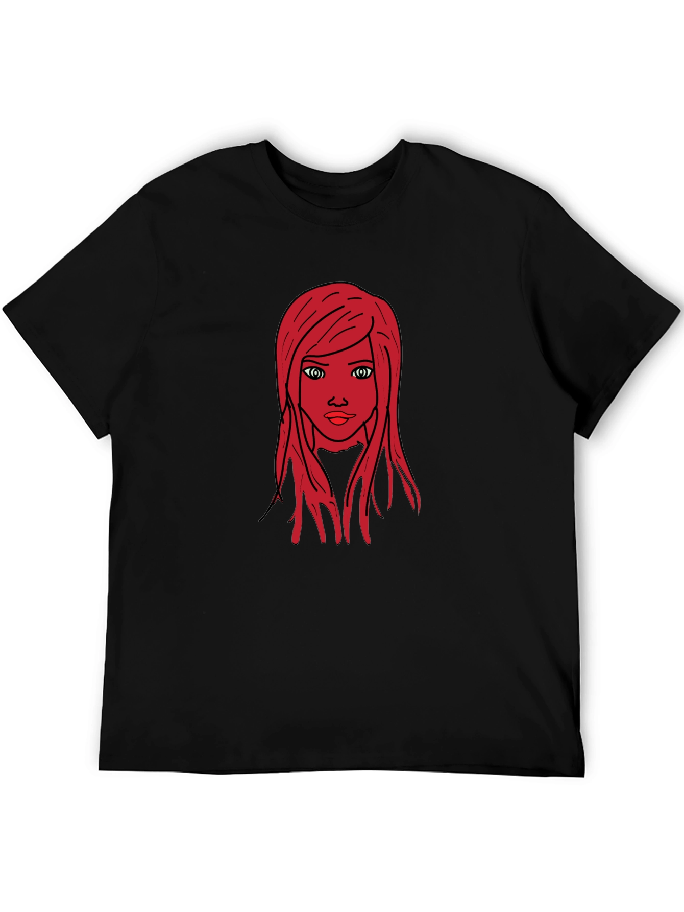 Graphic Tee: Red Haired Girl Black T-Shirt