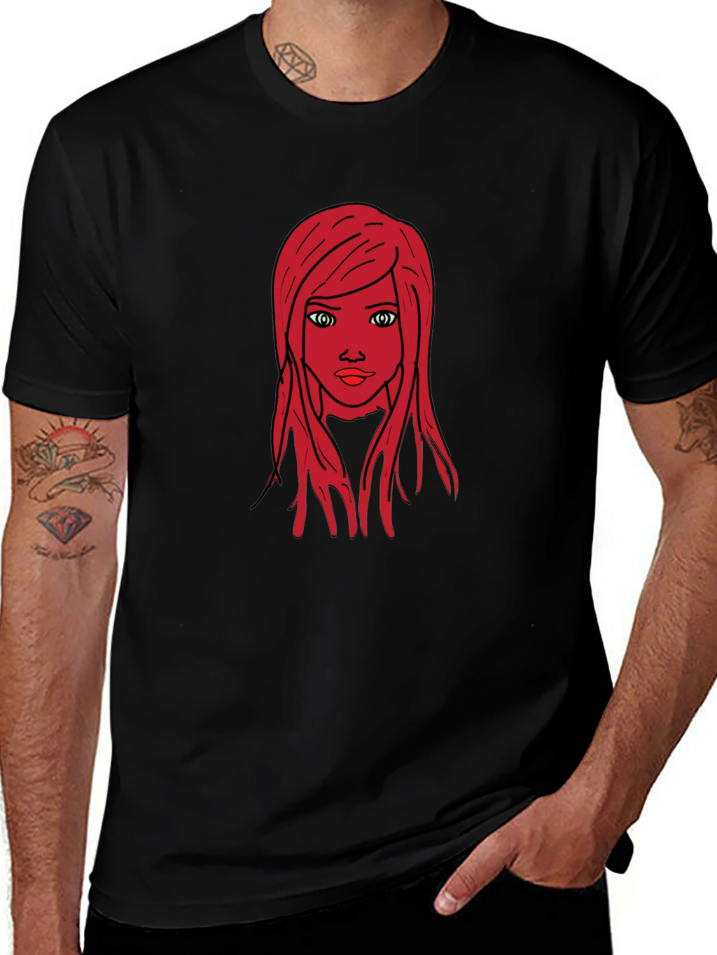 Graphic Tee: Red Haired Girl Black T-Shirt