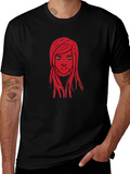 Graphic Tee: Red Haired Girl Black T-Shirt