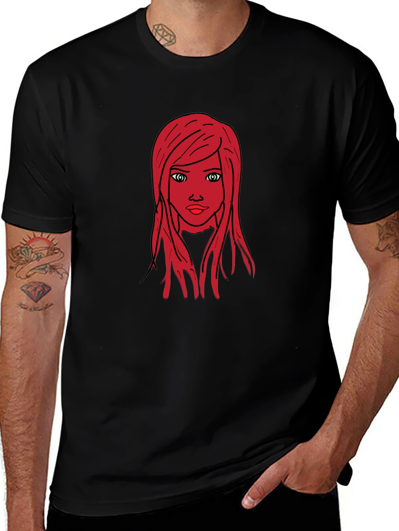 Graphic Tee: Red Haired Girl Black T-Shirt