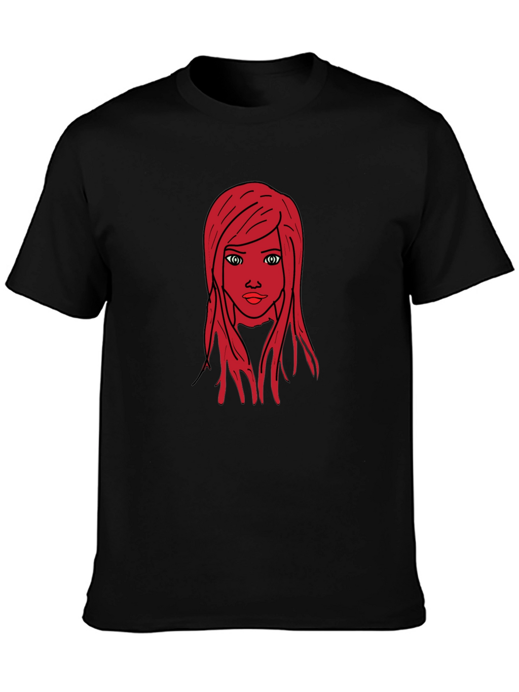 Graphic Tee: Red Haired Girl Black T-Shirt