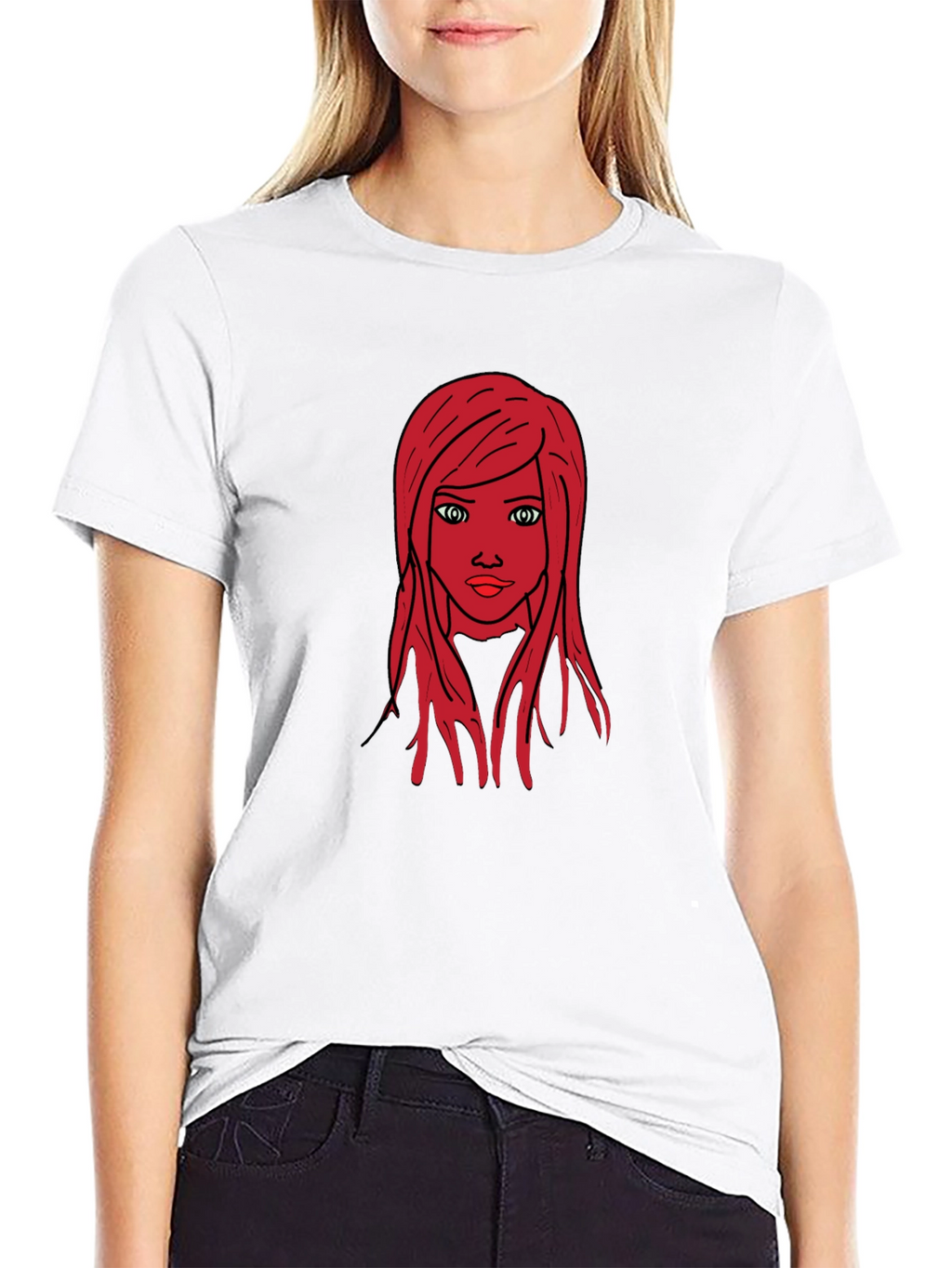 Graphic Tee: Red Haired Girl Black T-Shirt