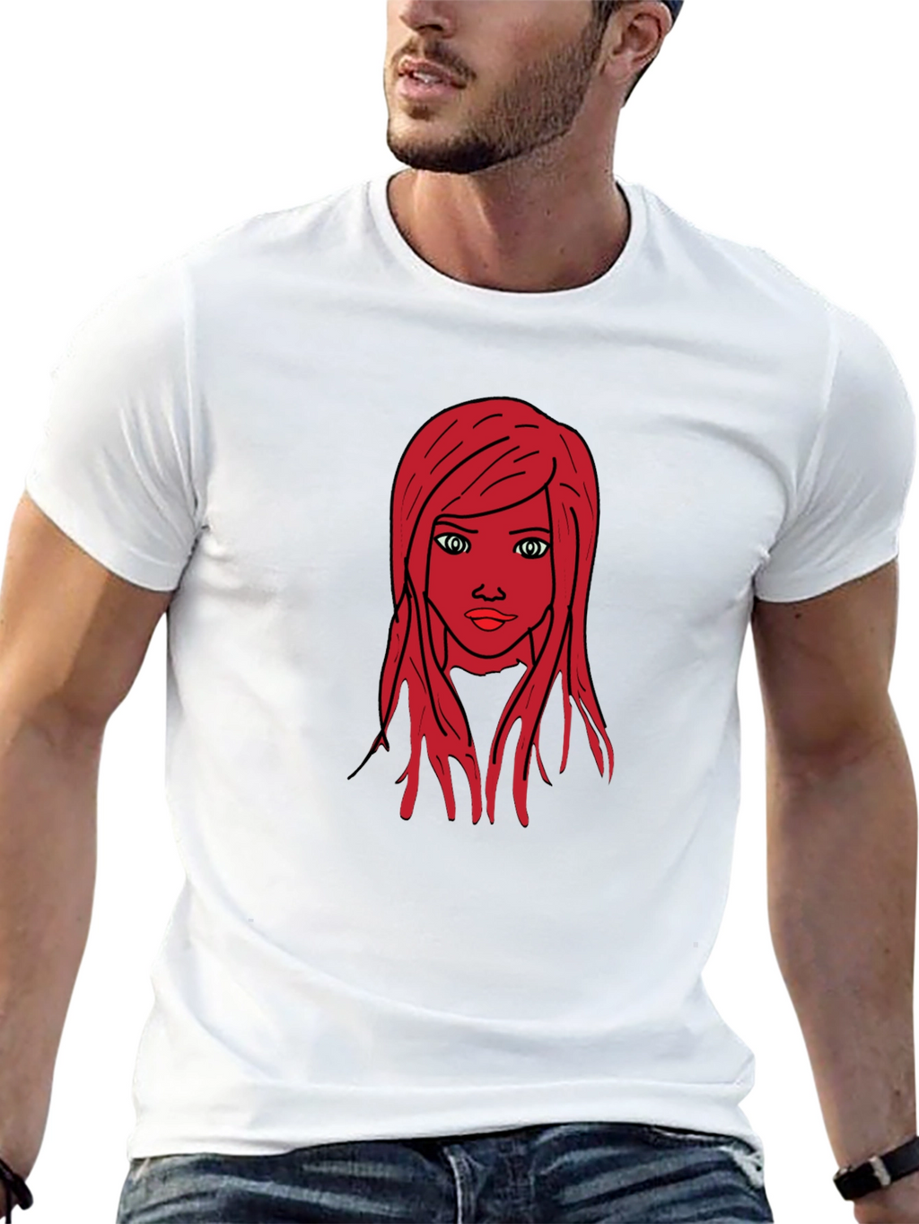 Graphic Tee: Red Haired Girl Black T-Shirt