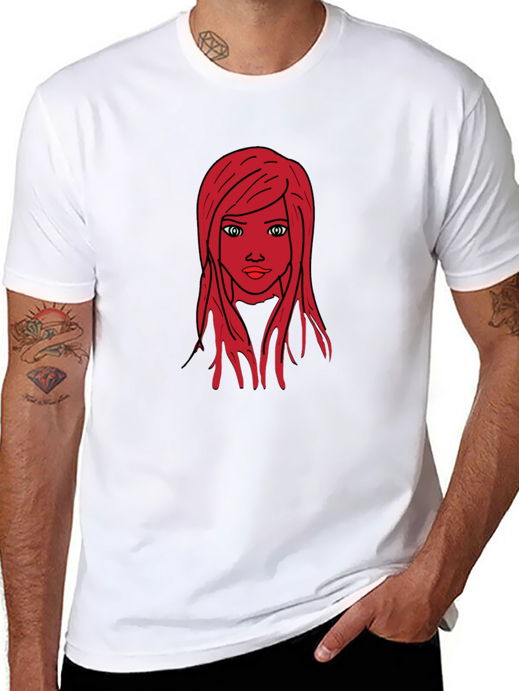 Graphic Tee: Red Haired Girl Black T-Shirt