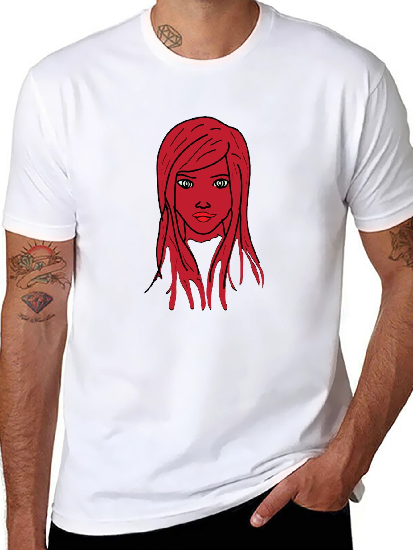 Graphic Tee: Red Haired Girl Black T-Shirt