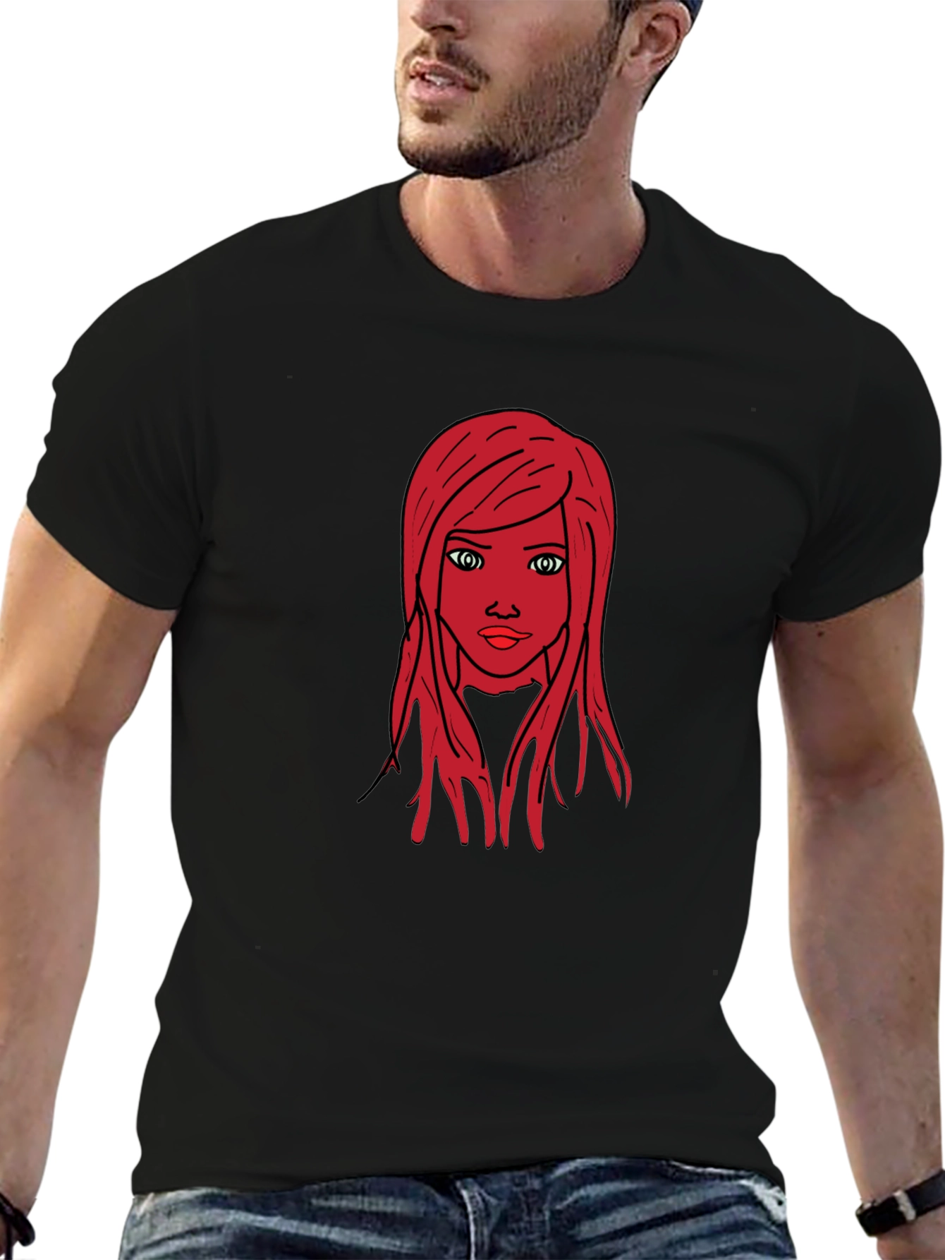 Graphic Tee: Red Haired Girl Black T-Shirt