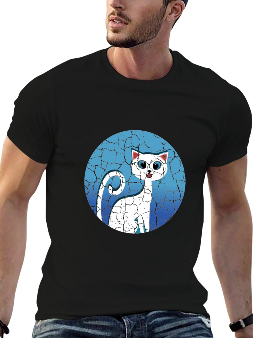 Cat Graphic Tee - Cracked Background