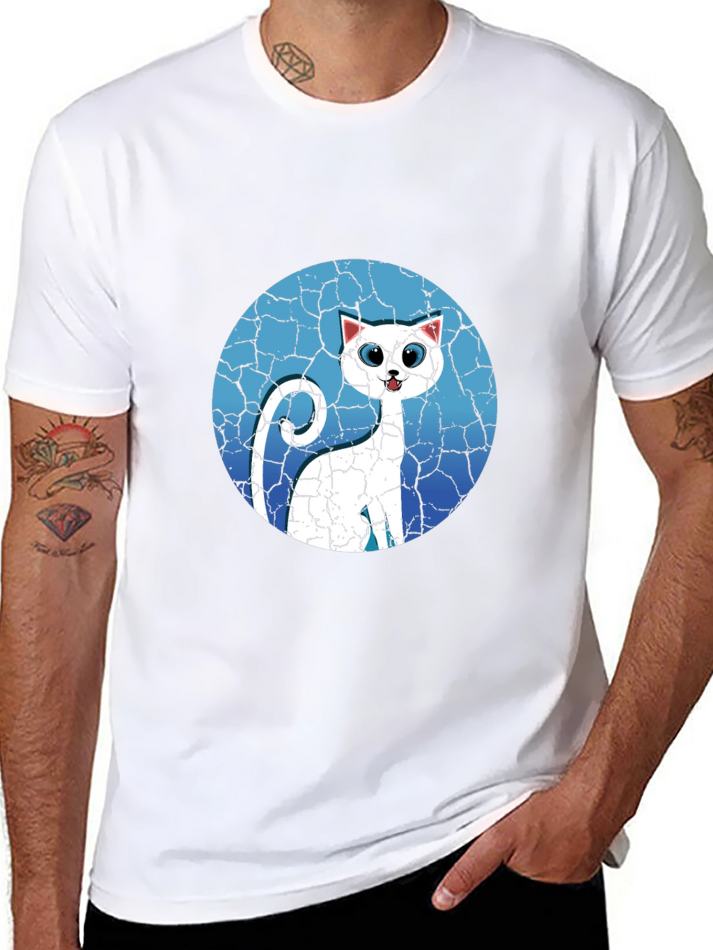 Cat Graphic Tee - Cracked Background