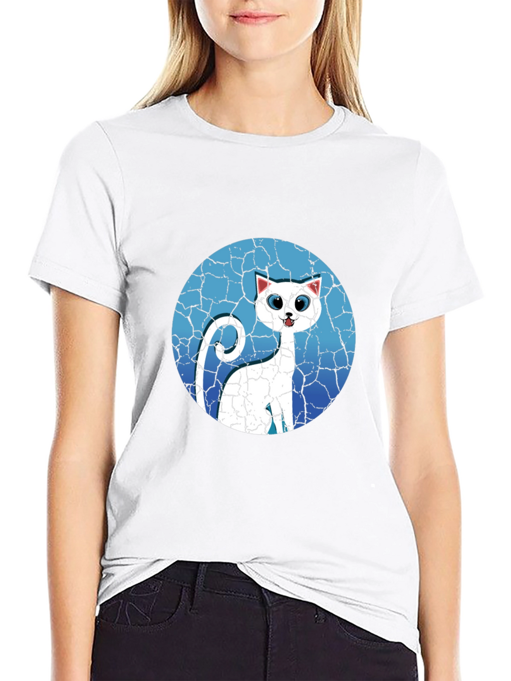 Cat Graphic Tee - Cracked Background