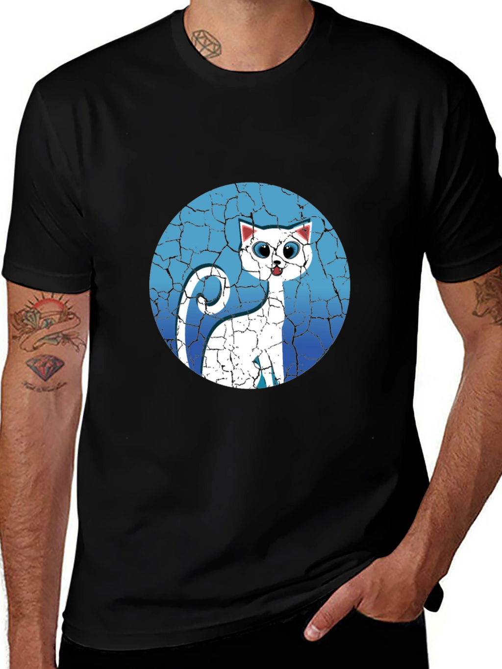 Cat Graphic Tee - Cracked Background