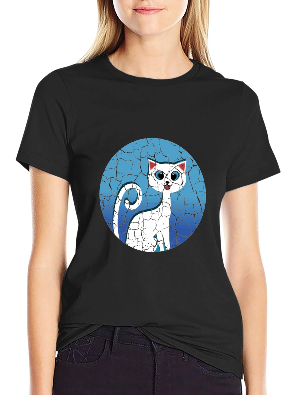 Cat Graphic Tee - Cracked Background
