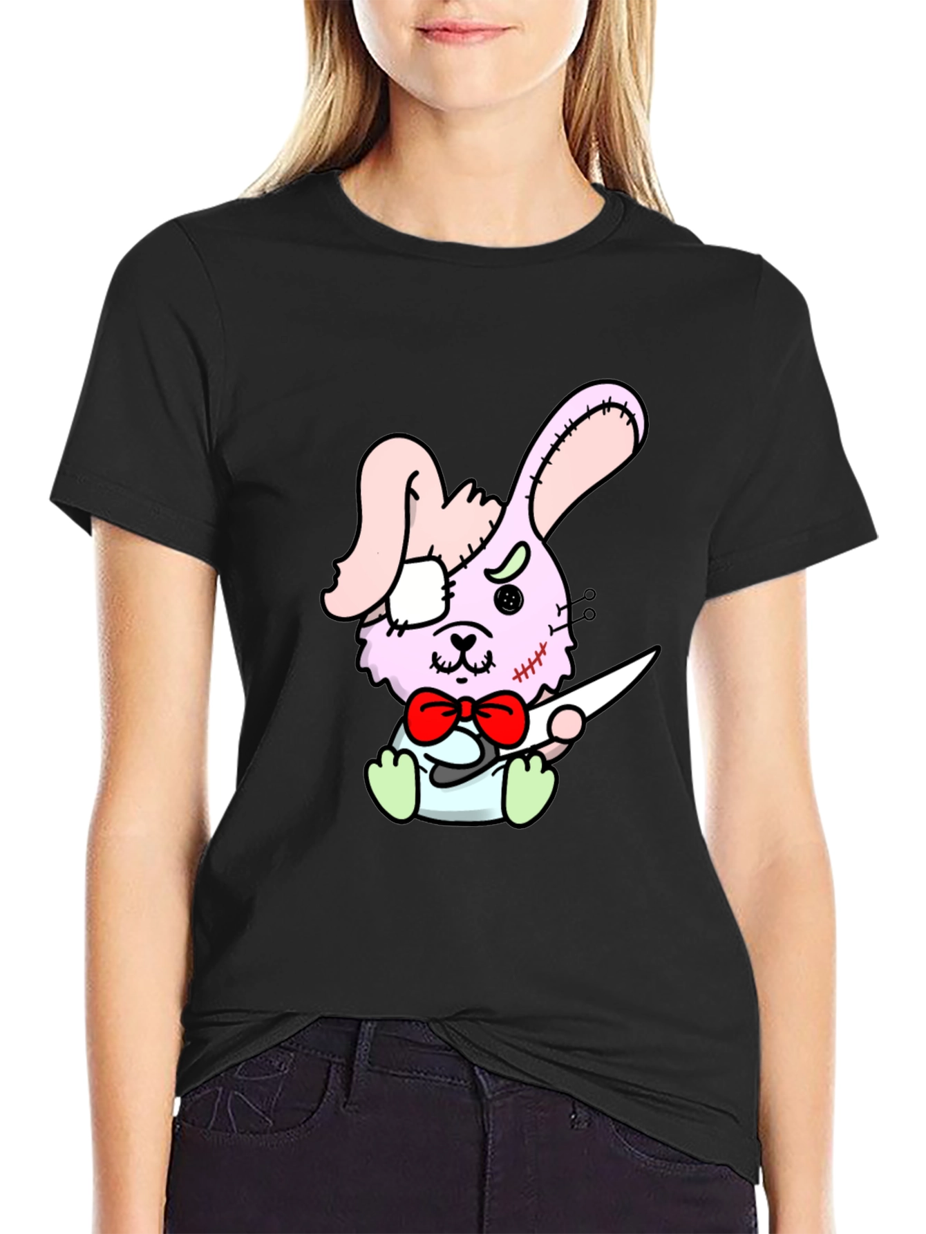 Zombie Bunny Graphic Tee - Black Casual Shirt