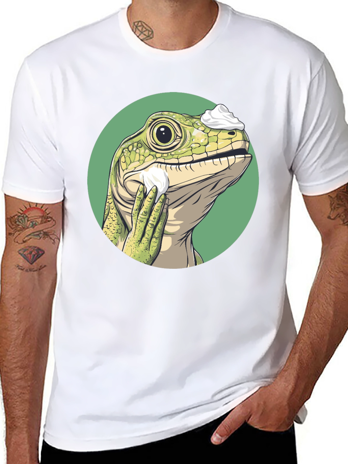 Shaving Lizard Graphic Tee - Funny Animal T-Shirt