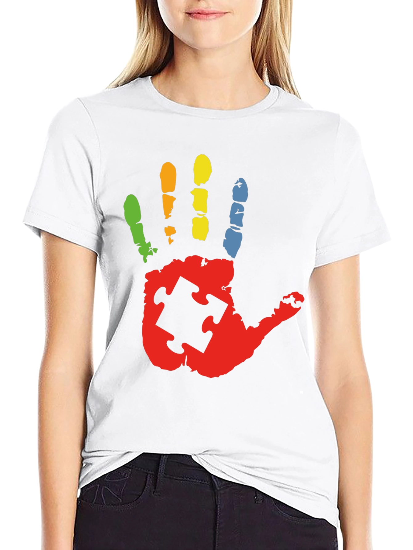 Autism Awareness Handprint Puzzle Piece T-Shirt