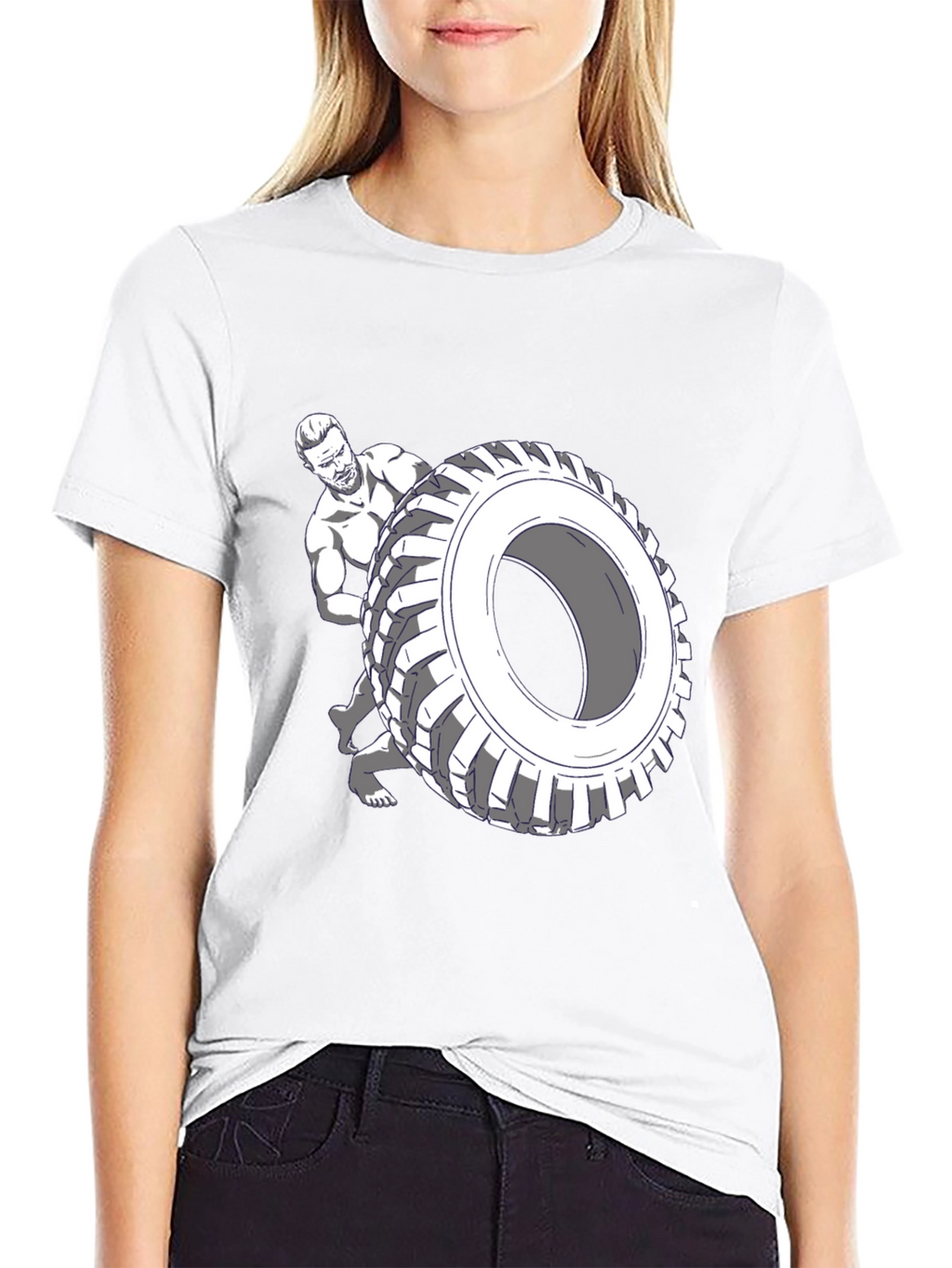 Black T-Shirt with Tire Flip Graphic
