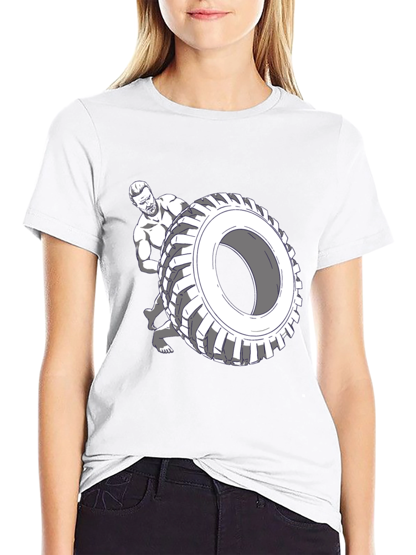Black T-Shirt with Tire Flip Graphic