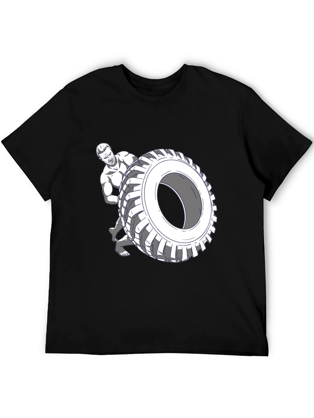 Black T-Shirt with Tire Flip Graphic