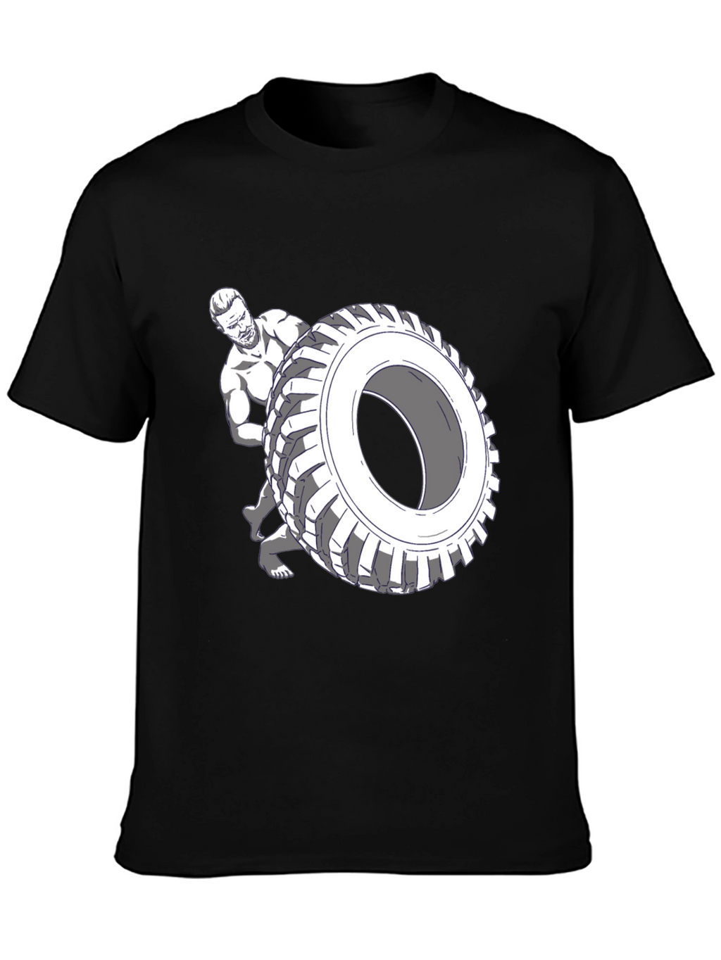 Black T-Shirt with Tire Flip Graphic