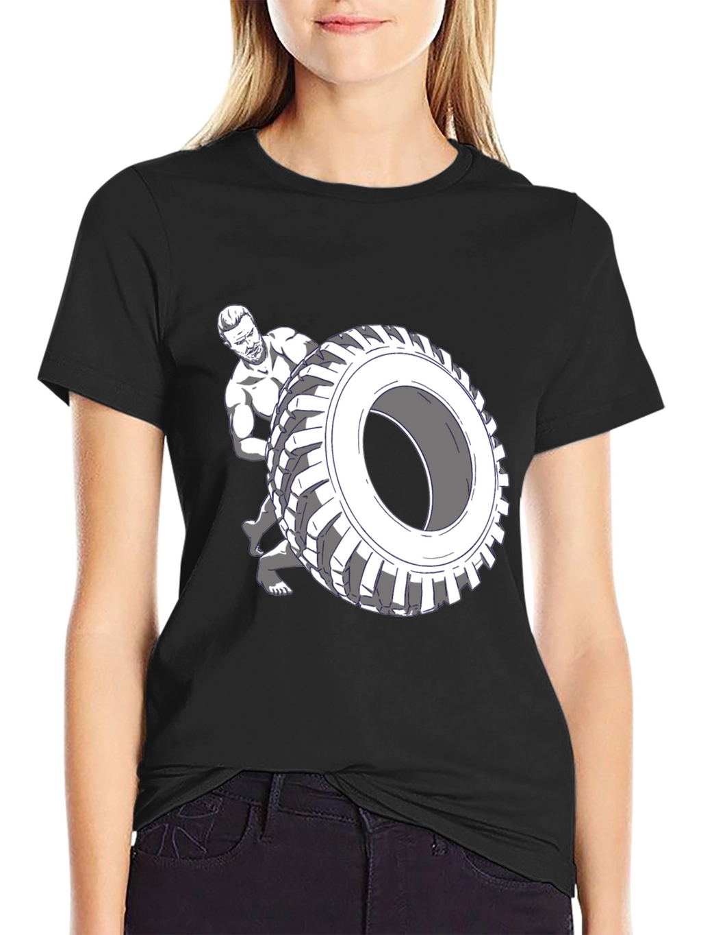 Black T-Shirt with Tire Flip Graphic