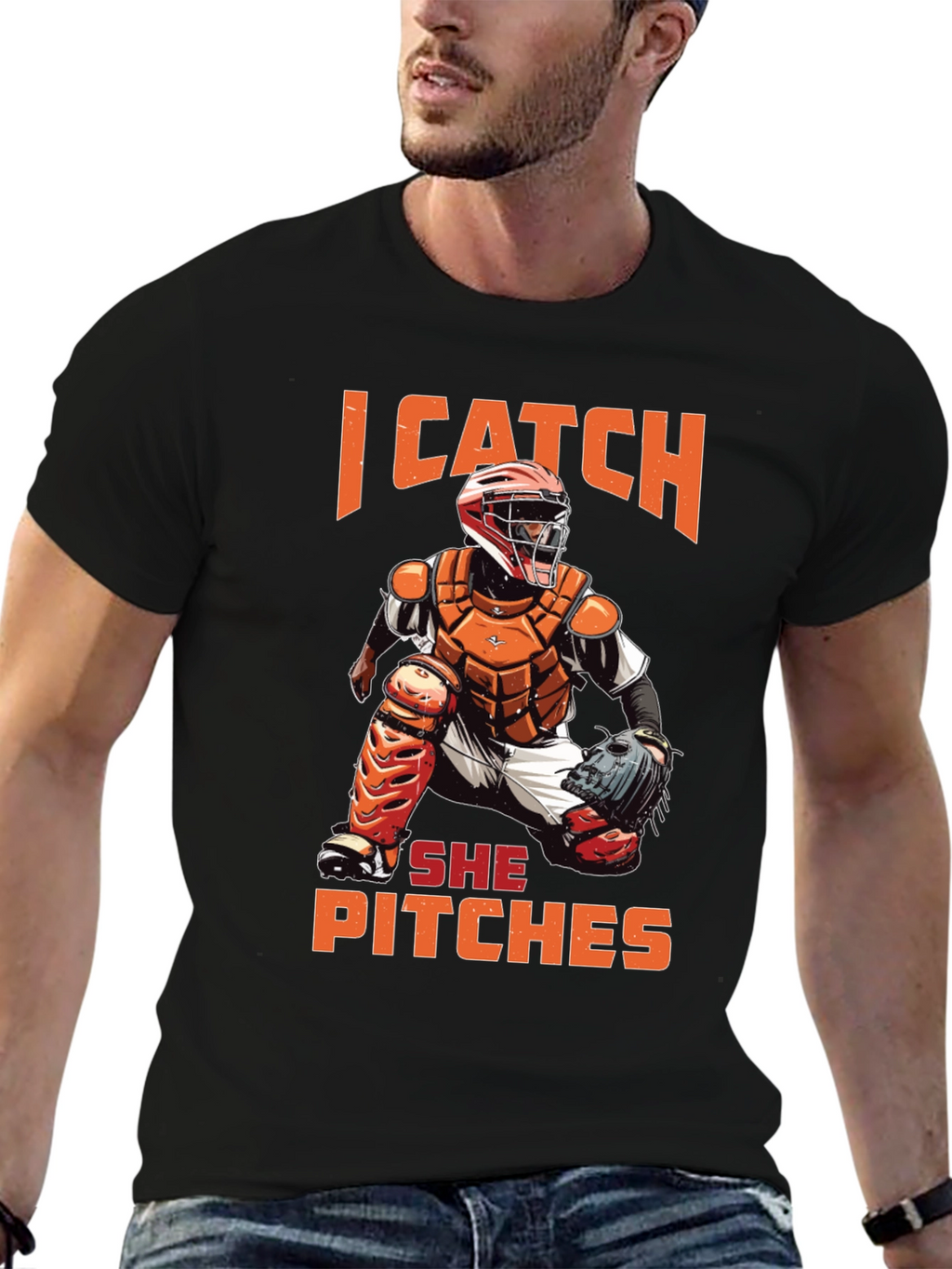 I Catch She Pitches Baseball Graphic Tee