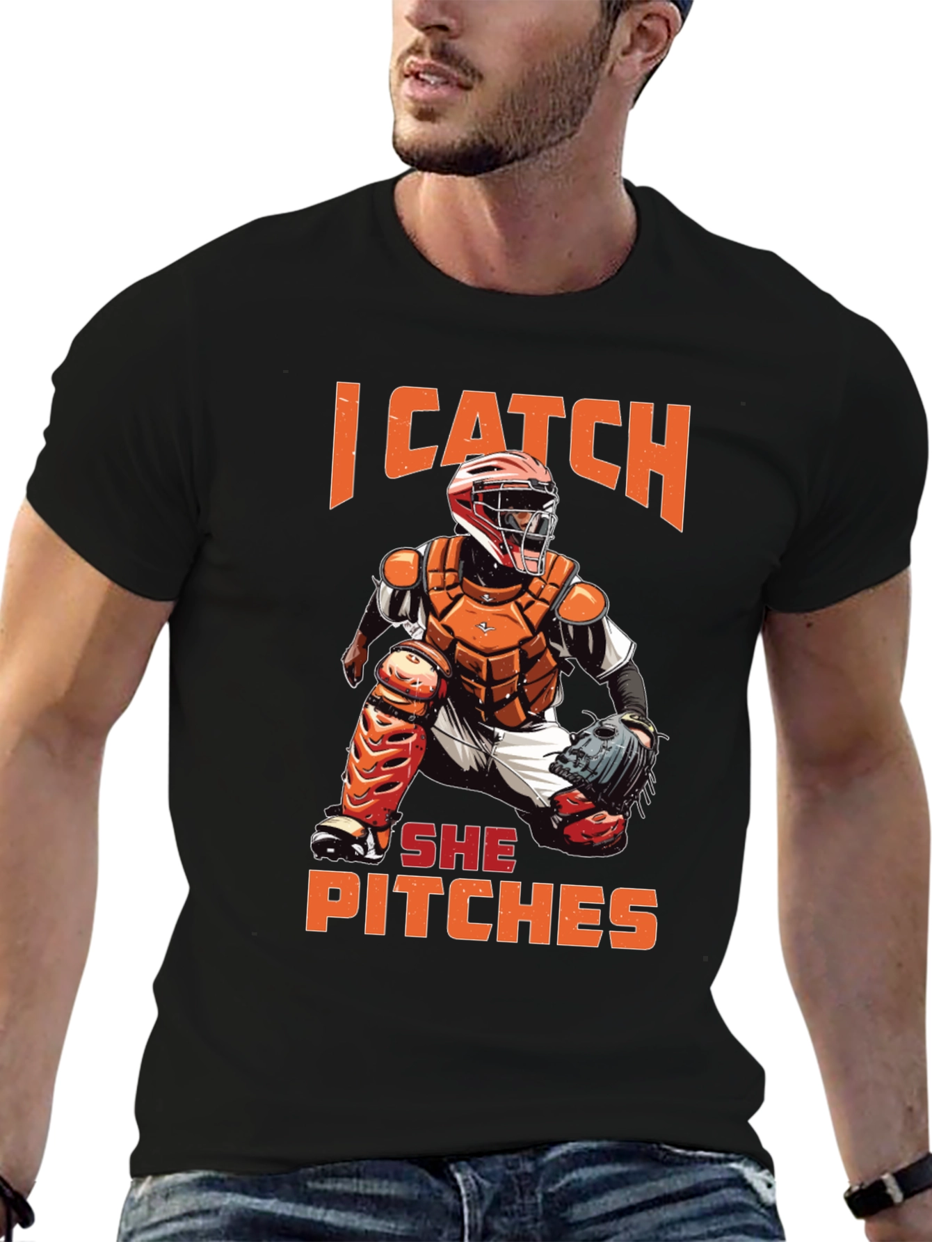 I Catch She Pitches Baseball Graphic Tee
