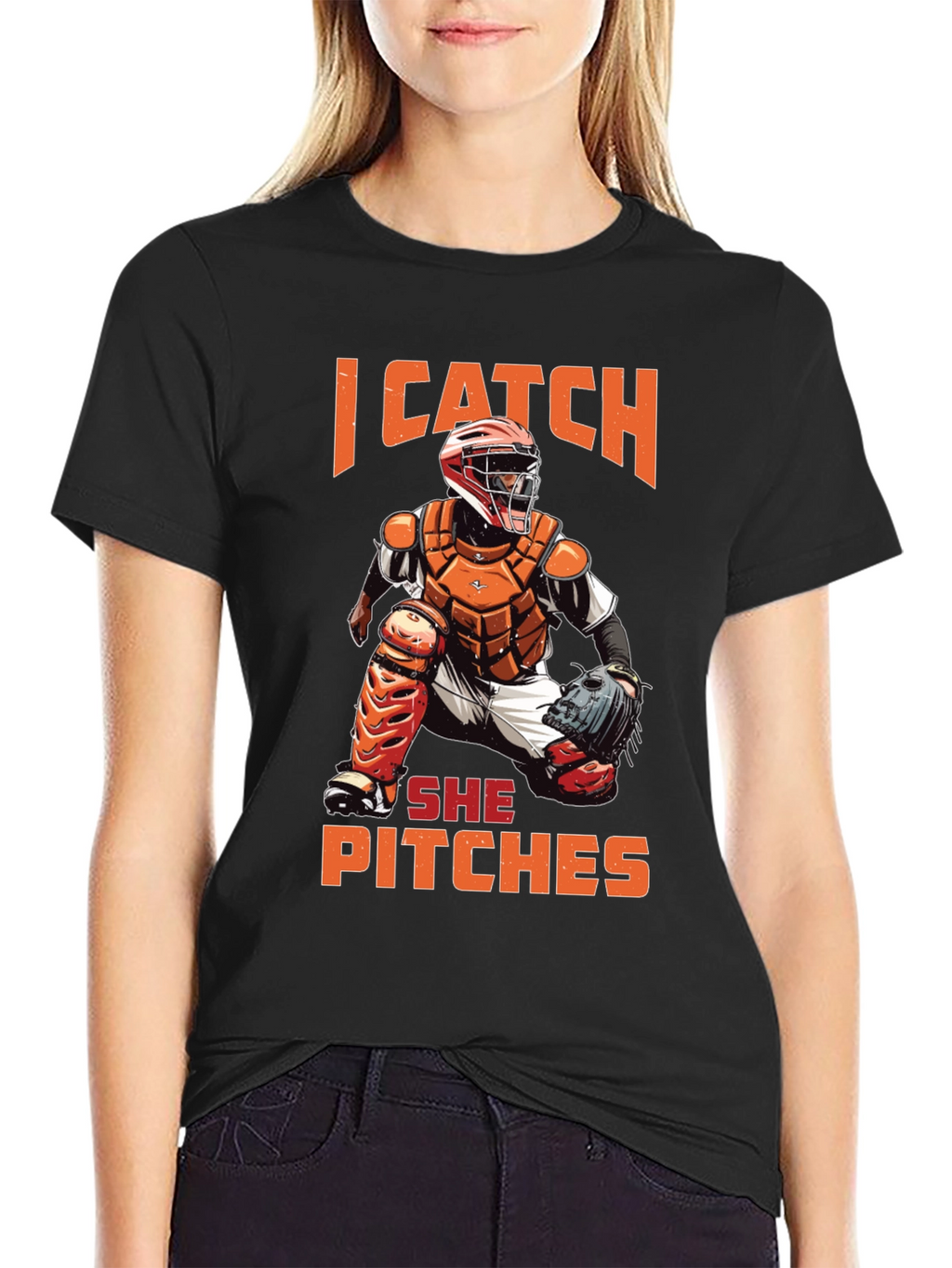 I Catch She Pitches Baseball Graphic Tee
