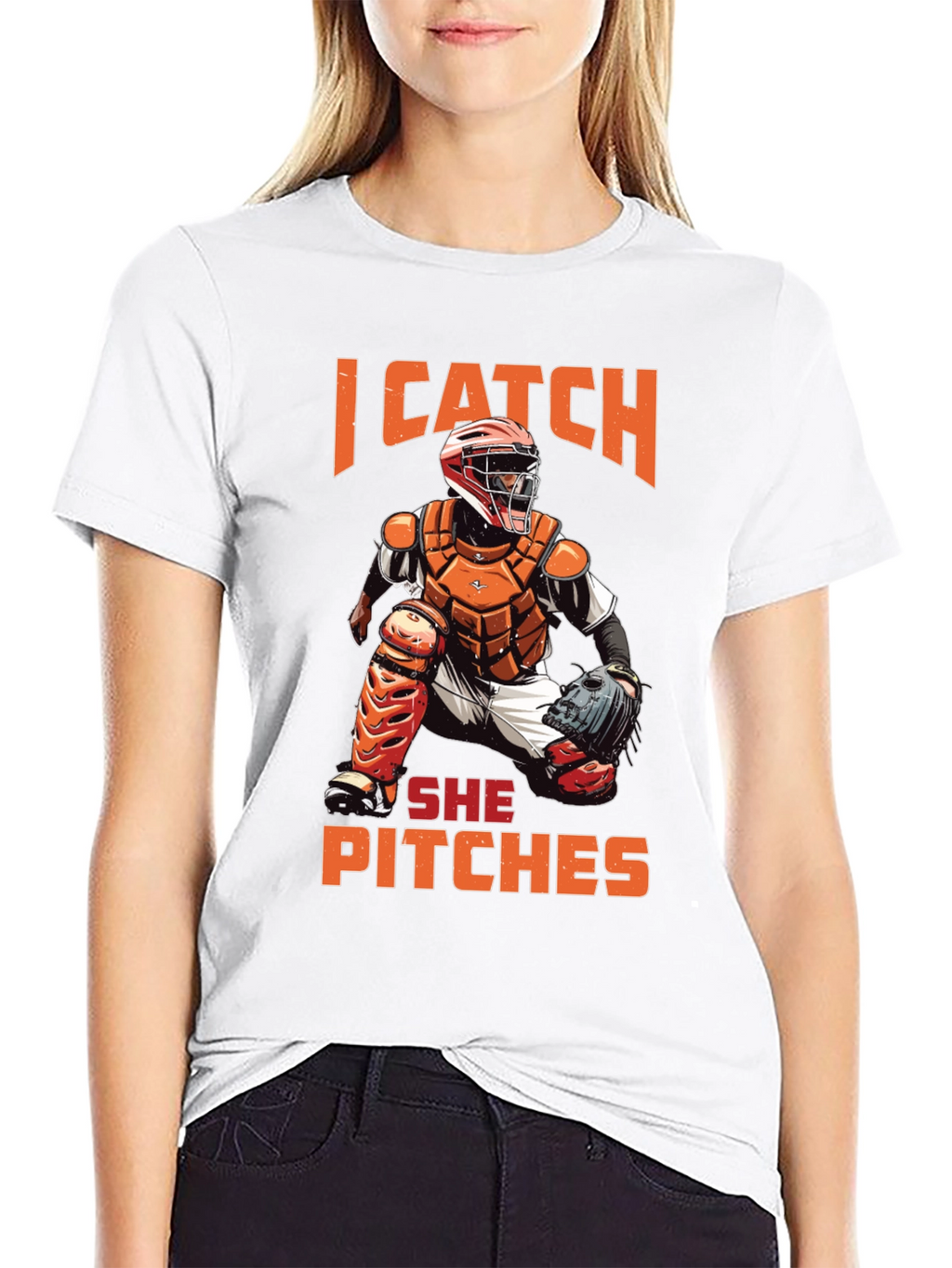 I Catch She Pitches Baseball Graphic Tee