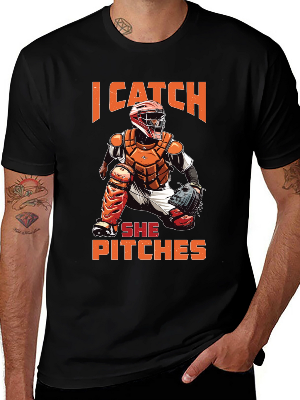 I Catch She Pitches Baseball Graphic Tee