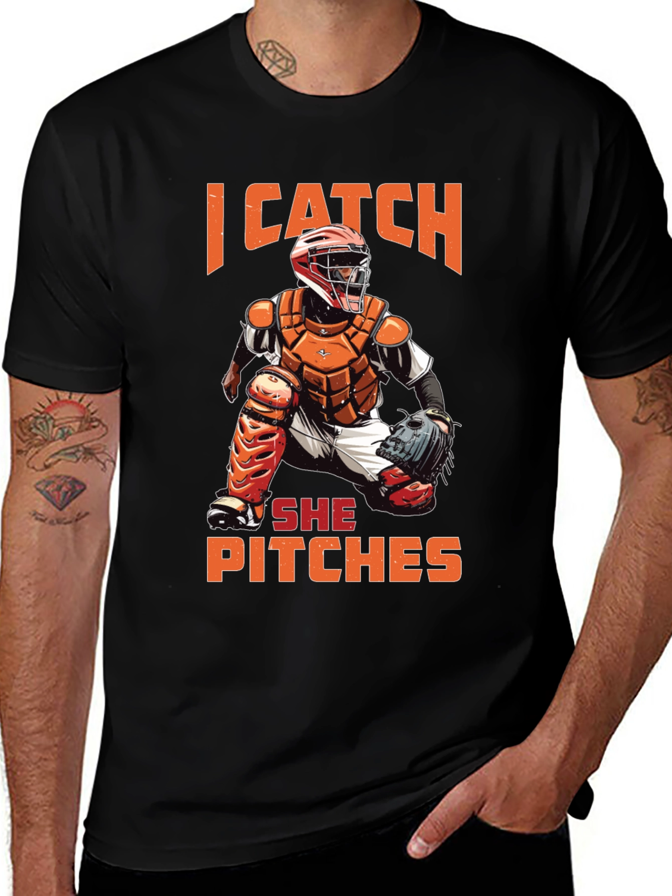 I Catch She Pitches Baseball Graphic Tee