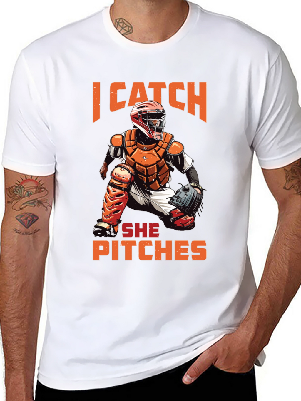 I Catch She Pitches Baseball Graphic Tee