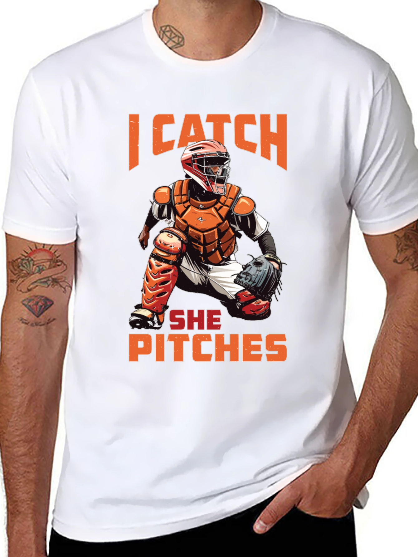 I Catch She Pitches Baseball Graphic Tee