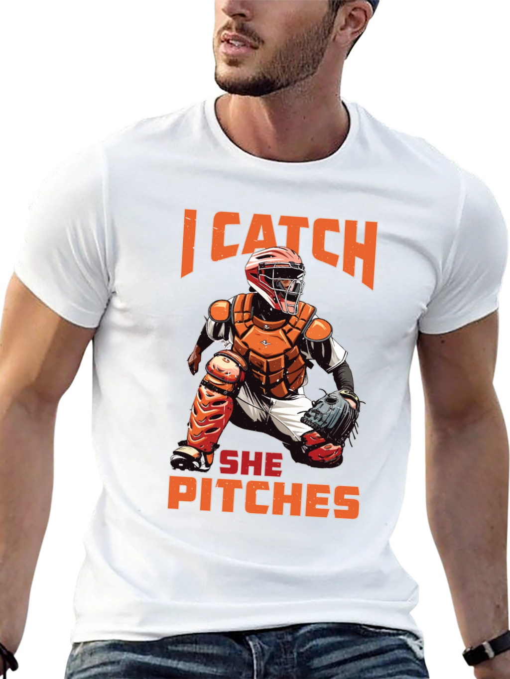 I Catch She Pitches Baseball Graphic Tee