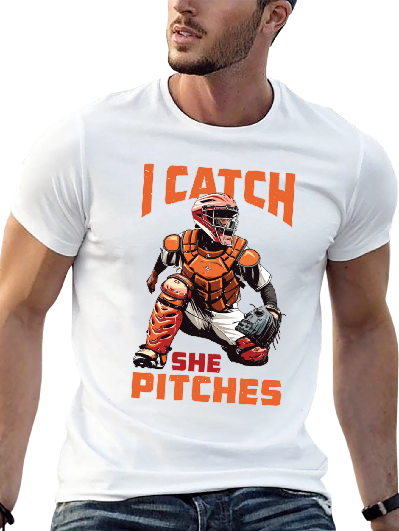 I Catch She Pitches Baseball Graphic Tee