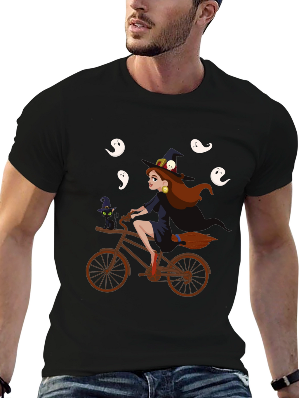 Witch on Bike Halloween T-Shirt